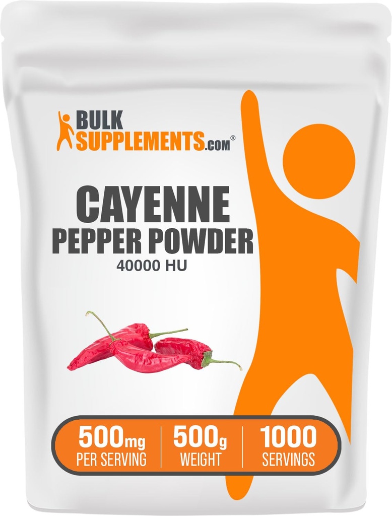 BulkSupplements.com Cayenne Pepper 40000 HU prášek - Capsaicin doplňky, Cayenne Pepper prášek - Vegan & gluten zdarma, 500 mg na servírování, 500g (1,1 lbs) (balení po 1)