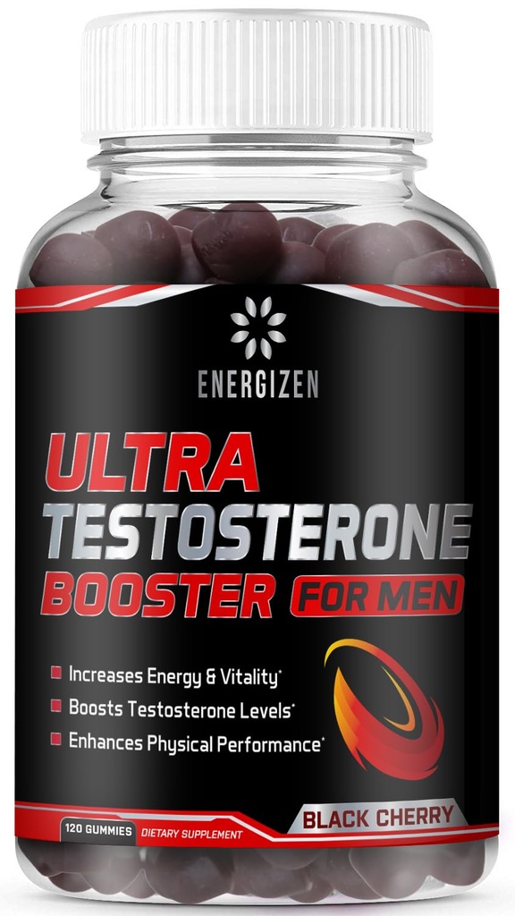 8in1 Testosteron Booster pro muže s Tongkat Ali, Fenugreek, Ashwagandha a Magnesium - Zlepšit Libido & Hormonální rovnováhu, Non GMO Vyrobeno v USA, Black Cherry, 120 hrabě Gummies pro muže