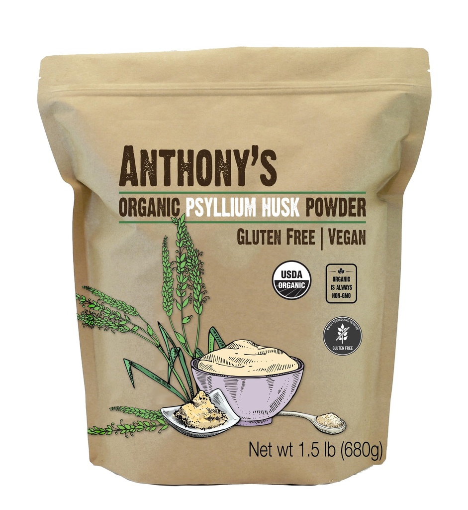 Anthony 's Organic Psylium Husk Powder, 1,5 lb, gluten Free, Non GMO, Finely Ground, Keto Friendly