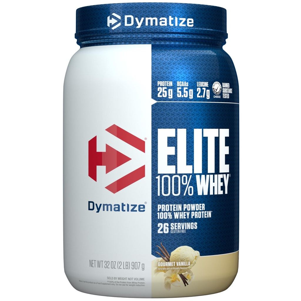 Dymatizujte Elite 100% syrovátkový protein prášek, L- leucin, rychlé absorbování a rychlé utracení pro optimální svalovou obnovu, Gourmet Vanilla, 32 Oz