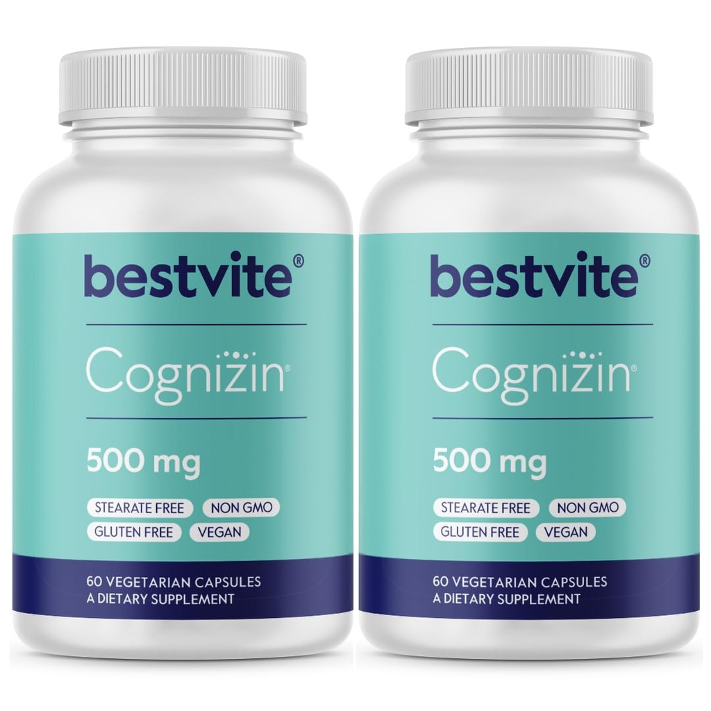BETVITE Cognizin Citicolin 500mg (120 Vegetariánských kapslí) (60x2) - Klinicky studované Premium Choline Nootroppic - No Stearates - Vegan - Gluten Free - Mozkové doplňky pro paměť a soustředění