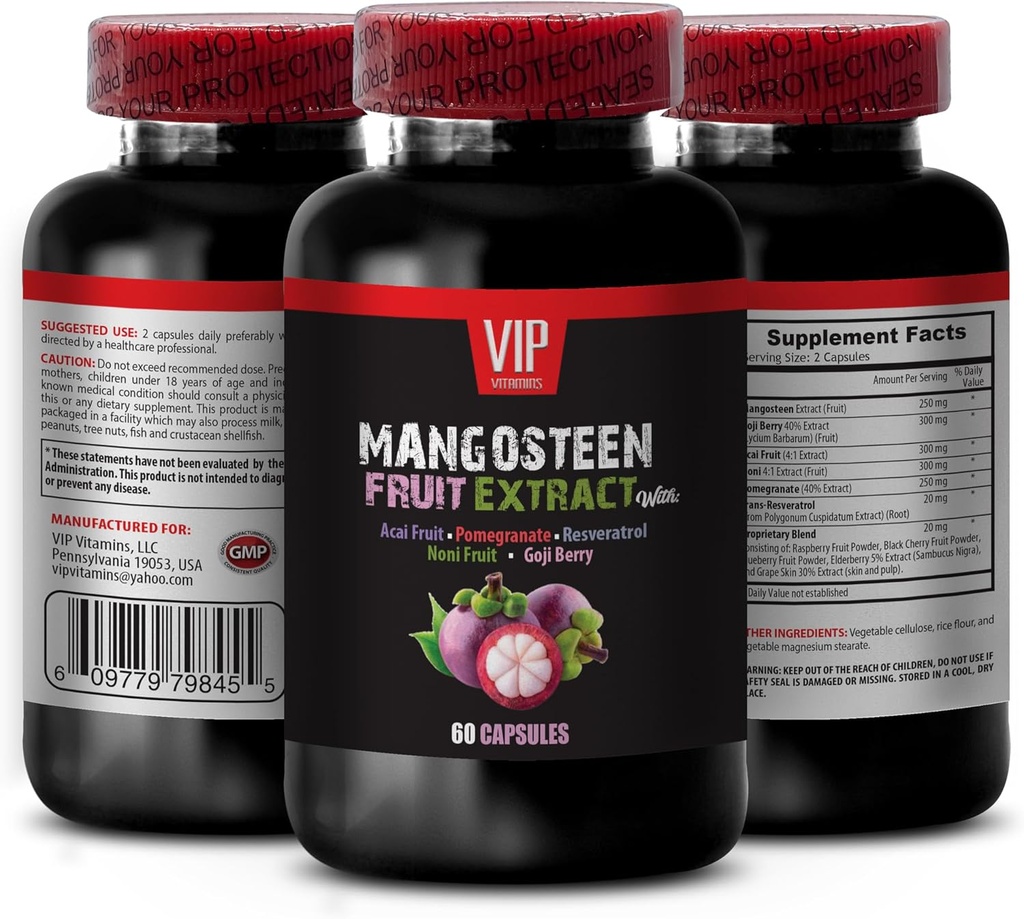 zvýšení výkonu mozku a paměti - MANGOSTEEN FLUIT EXTRACT S ACAI FLUIT, POMEGRANAT, REVERATROL, NONI FLUIT, GOJI BERRY, Mangosteen doplňky, antioxidanty doplňky pro ženy, 1 láhev 60 Caps