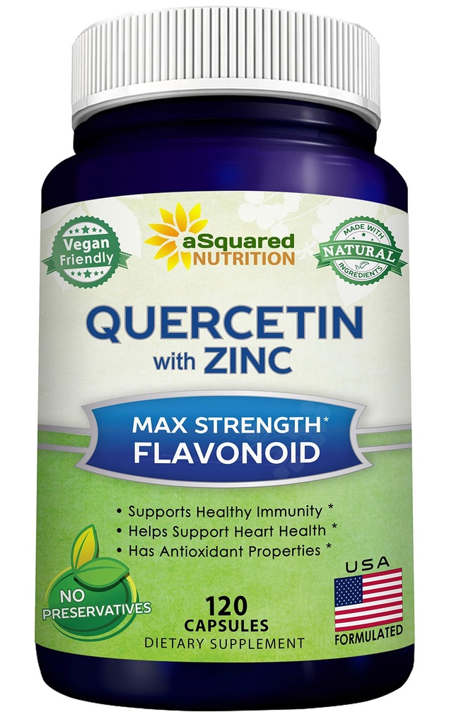 aSquared Nutrition Quercetin 1000mg s doplňkem zinku - 120 Kapsle - Quercetin Dihydrát s Black Elderberry & Zinek - Max síla prášek komplexní pilulky pomoci zlepšit imunitní odpověď