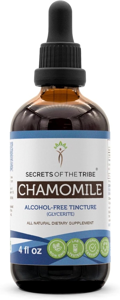 Tajemství Tribe Heřmánek Alkoholický-Volný tekutý extrakt, Heřmánek (Matricaria Recutita) Sušený květina doplněk tinktury (4 FL OZ)