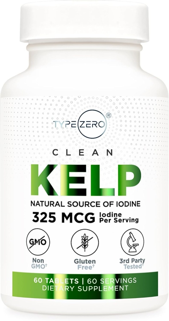 Typ 0 Čisté tablety s jodem (60 porcí, 325 MCG per Serving) - Přírodní zdroj jódu z mořské Kelpy, non-GMO, bez gluten