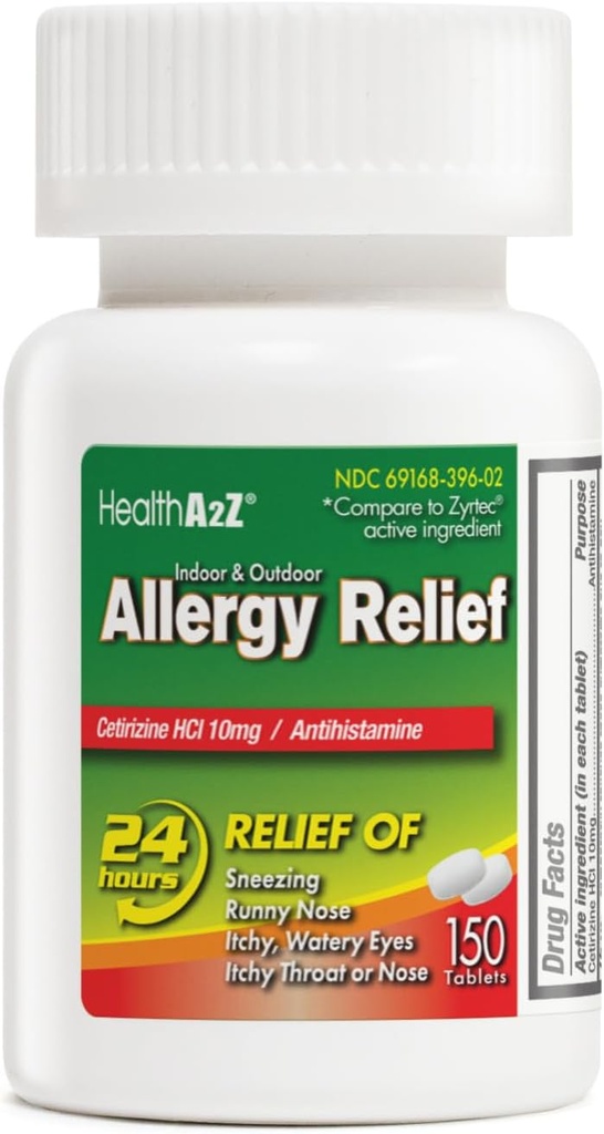 HealthA2Z ® Alergie Relief CITH124; Cetirizin 10mg CITH124; All Day Alergies Relief CITH124; Indoor & Outdoor CITH124; Relief from Itchy Throat, Nuzzing, Runny Noses (150 Počet (balení po 1))