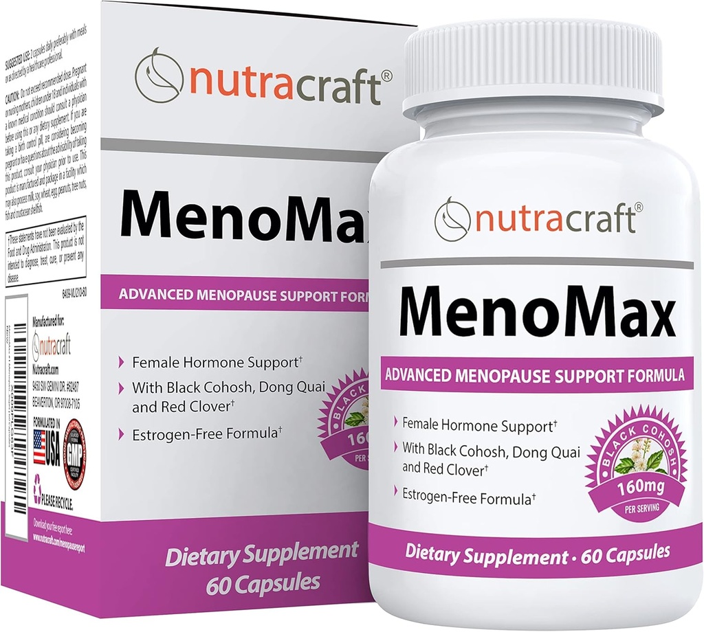 MenoMax # 1 Menopauza Relief Dodatek 124; Black Cohosh, Dong Quai, Vitex Agnus, Red Clover, Sage, Soy a Wild Yam 124; Přírodní podpora pro horké záblesky, noční poty, suchost a moodů Swings 124; 60 Kapsle