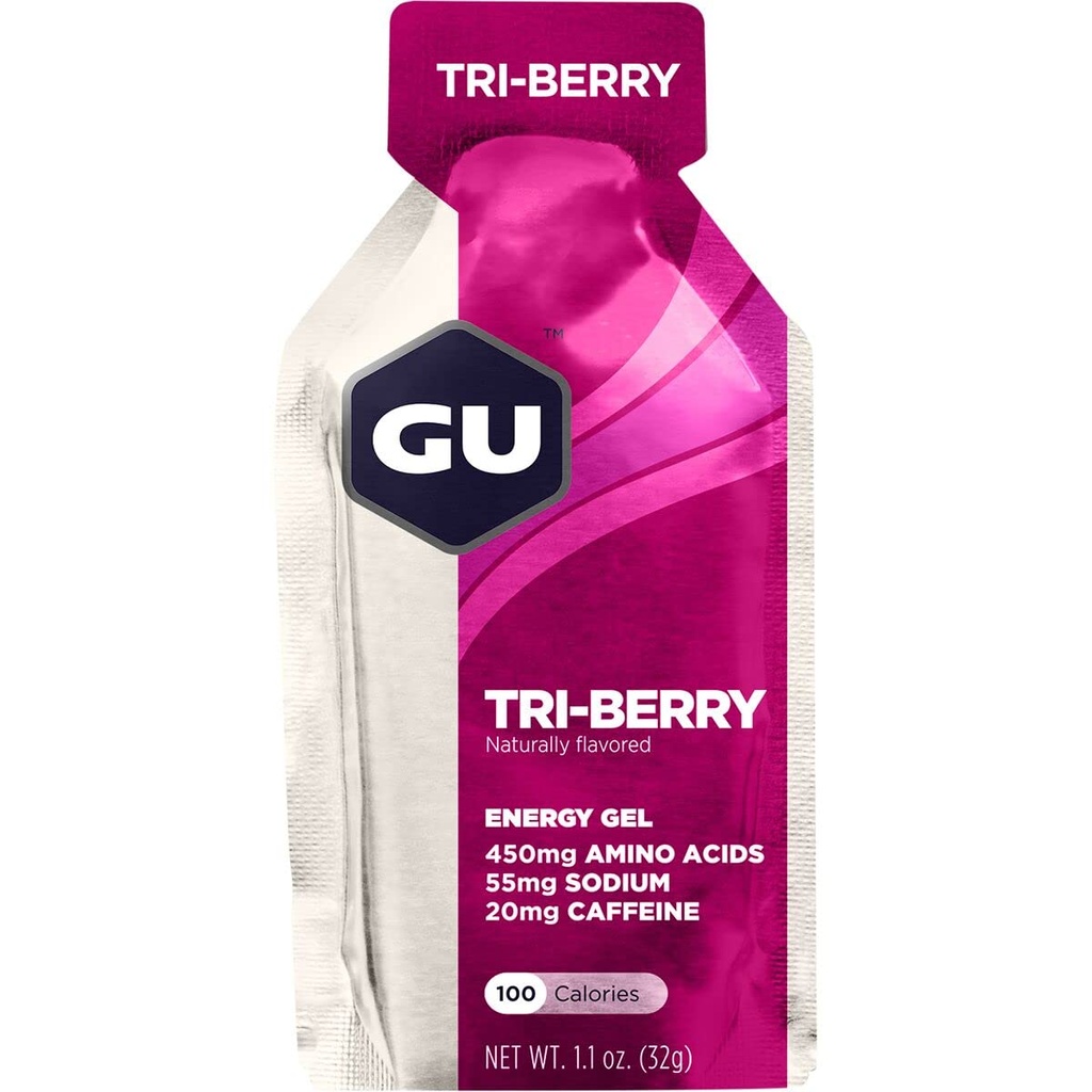 GU Energy Original Sports Nutrition Gel 8-Count Vanilla Bean a 8-Count Tri-Berry Bundle s aminokyselinami a elektrolyty