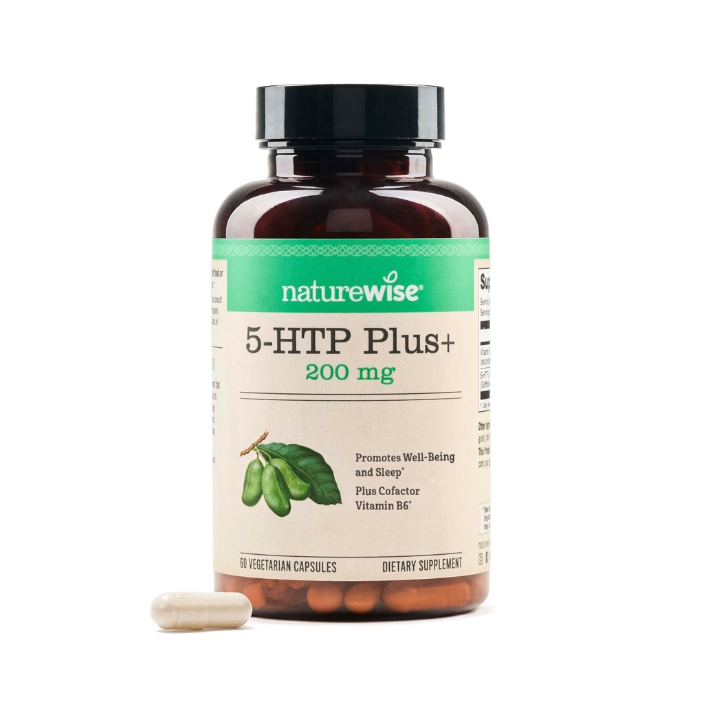 NatureWise 5-HTP 200mg dodatek z Griffonia Seeds s kofaktorem Vitamin B6 - Podpora nálady a přírodní spánková pomoc pro dospělé - Zpoždění, Vegan - 60 Počet [2-Month Supply]