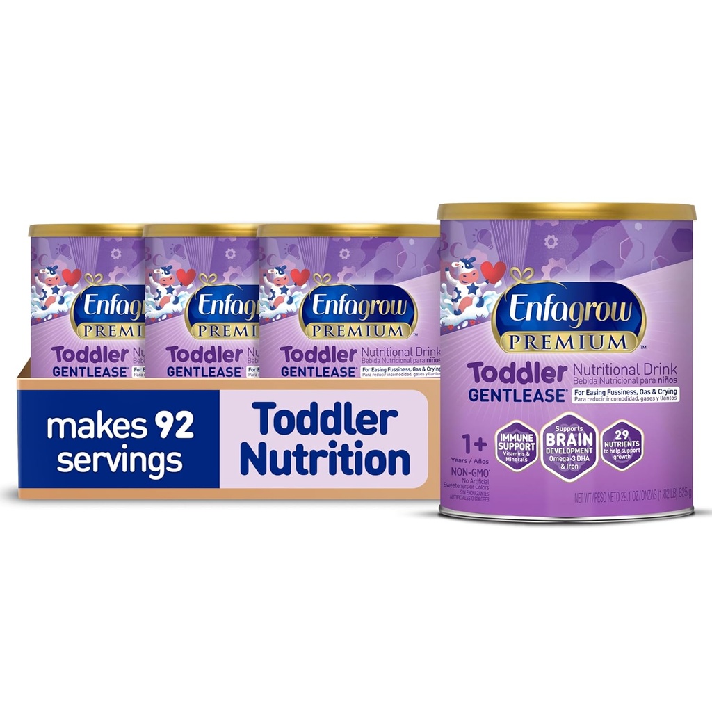 Enfagrow PREMIUM Gentlenlease Nutritional Drink, Made with Real Milk, Designed to Ease Fussiness, Gas & Crying, Nutrients for Growth & Imunitation Support, Powder Can, 29.1 Oz (Balení po 4)