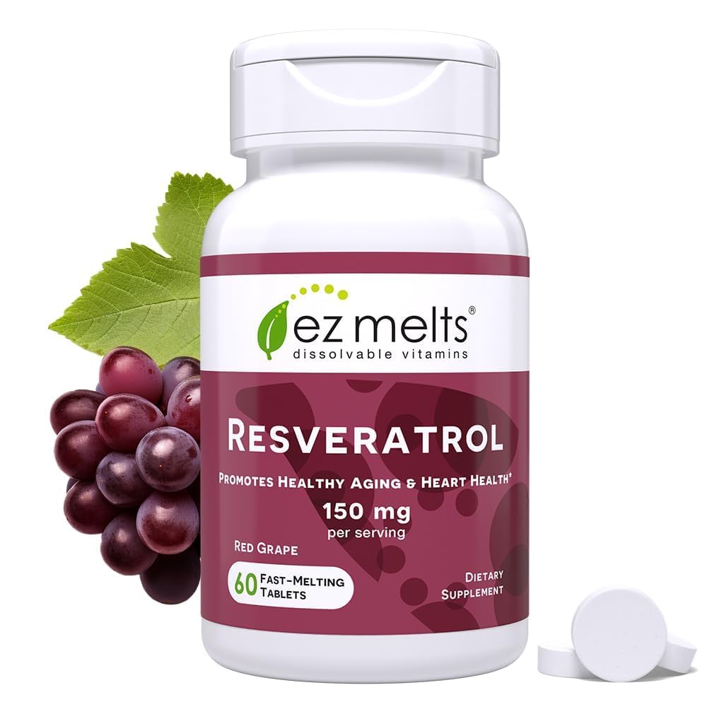 EZ Melts Rozpustný Resveratrol Dodatek 150 mg, Sugar- Free, 1-Month Supply - 1 balení