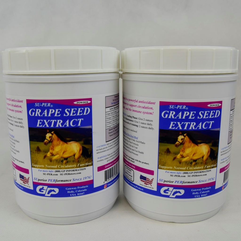 SU-PER Grape Seed Extract Horse Antioxidant - Doplněk pro antioxidant koní pro výkonnostní koně - Podporuje cirkulaci dýchacího zdraví a imunitního systému - 2,5 litry, (2 balení)