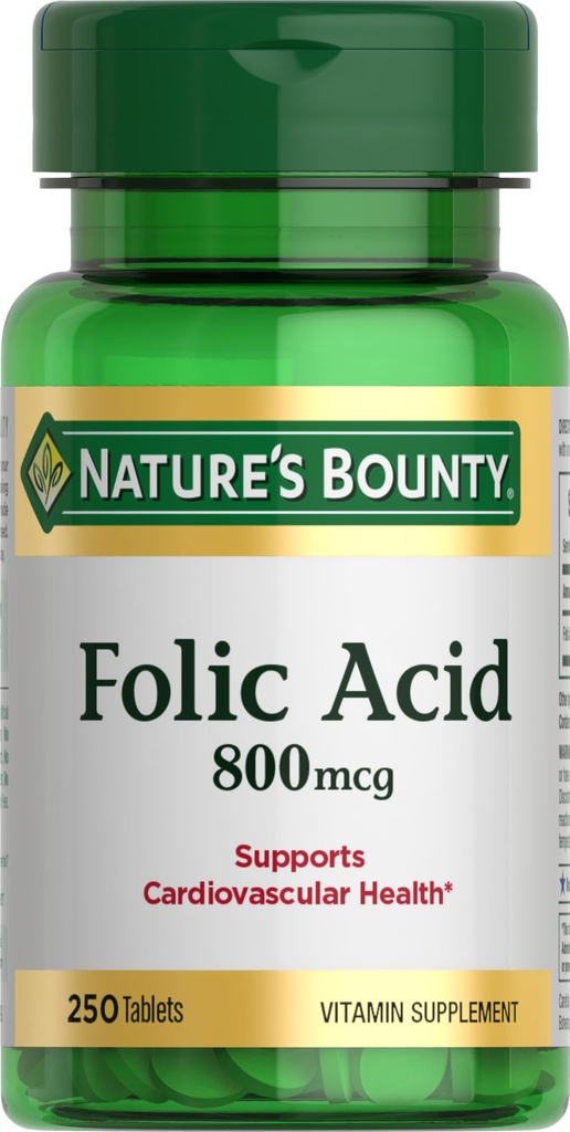 Příroda je Bounty kyselina listová dodatek, podporuje kardiovaskulární zdraví, 800mcg, 250 Tablety