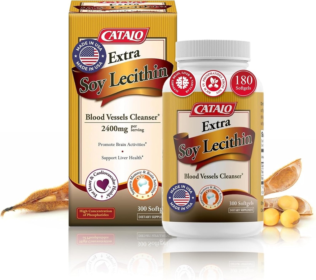 CATALO Extra Soy Lecithin Kapsle - Krevní plavidla Zdraví, Mozková funkce, a Játra Wellness - Soy Lecithin dodatek pro dospělé, 300 Softgels