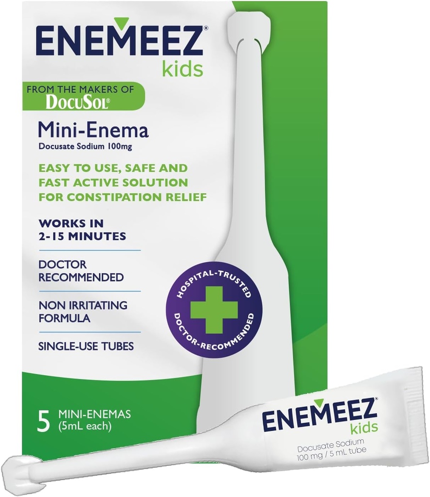DocuSol Enemeez Kids Enema - Zácpa Relief pro děti, Docusate Natrium Stool Softener, Fast- Herecké, 5 Jednorázové-Use Jednorázové trubky