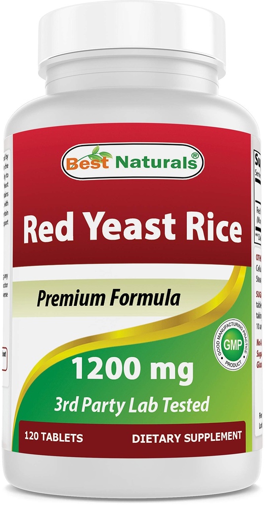 Nejlepší Naturals Red Yeast Rice 1200 mg (Non- GMO) 120 Tablet - neozářené, Citrinin zdarma