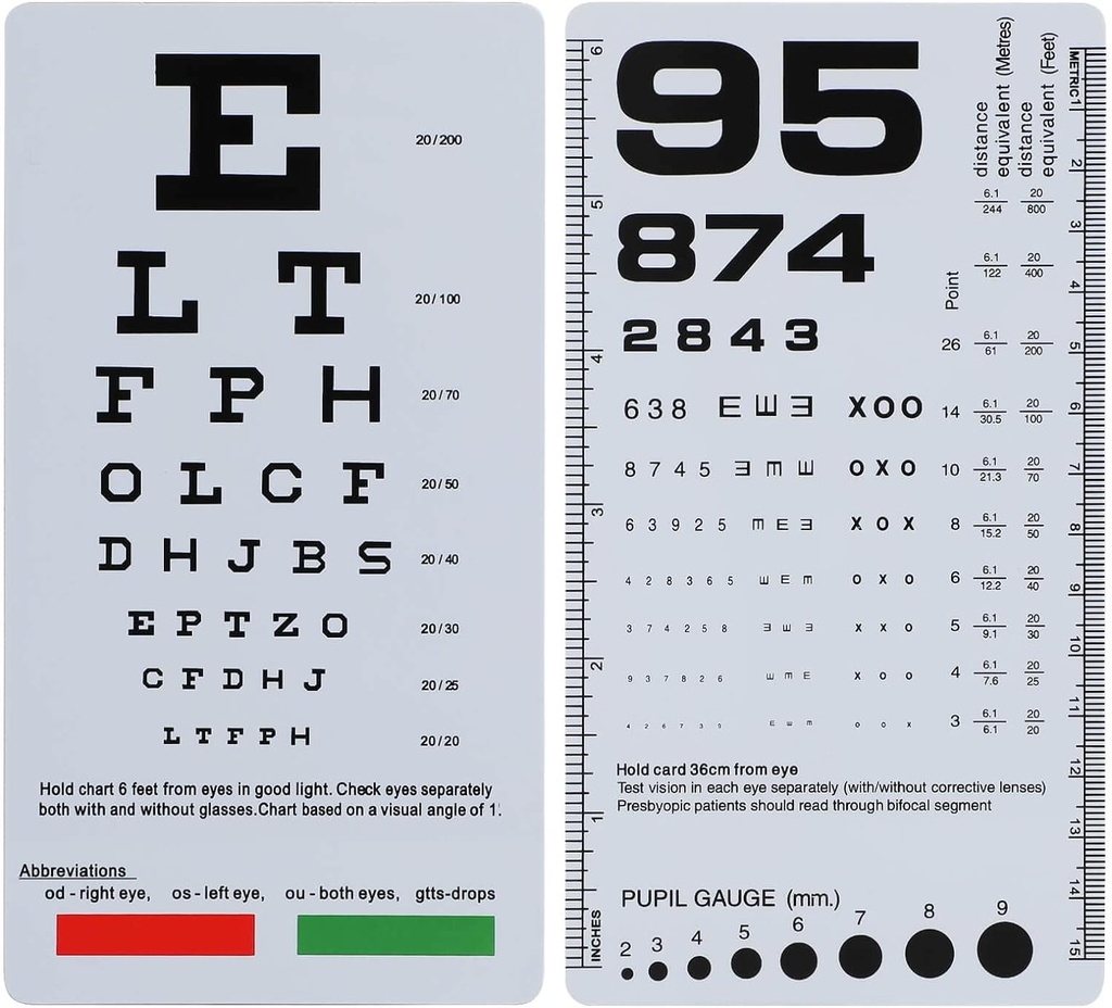 NOYOC 2 Pack Pocket Eye Chart, 2 v 1 Snallen & Rosenbaum Graf, 6.5x3.5 Inches, Handheld Double Sided Plastic Low Vision Card pro oční zkoušky (2 Pack 6 Nohy)
