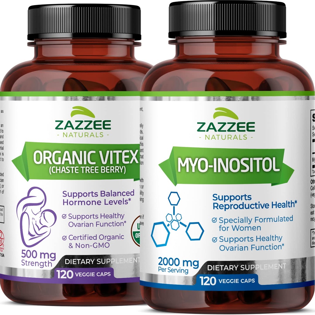 Zazzee Myo-Inositol Kapsle a USDA Organic Vitex Kapsle, Vegan, Non- GMO a All- Natural