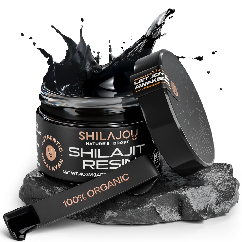 Organic Shilajit Resin pro muže a ženy - Čistá himalájská zlatá třída s > 75% Fulvic acid a 85 + stopové minerály, U.S. Lab Tested, Energy Boost & Imunitation Support (40gm - 80 Služeb)