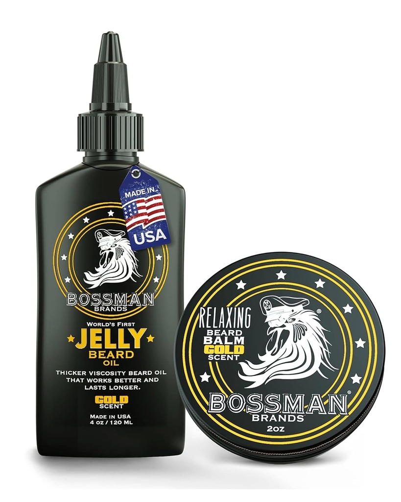 Bossman Jelly Beard Oil pro muže & Beard Balm pro muže Combo - Gold Scent