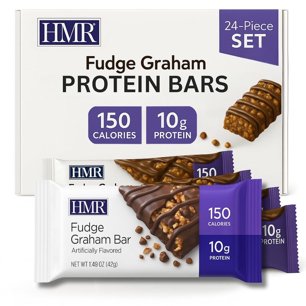 HMR Fudge Graham Protein Bar 124; Nutriční Snack na podporu hmotnosti Údržba 124; Nízká kalorie Dessert 124; 10g proteinu 124; 24 Počet