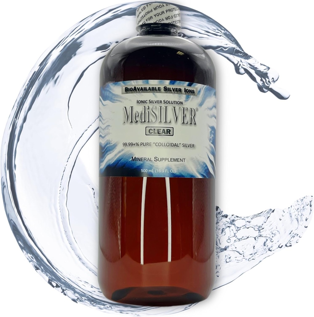 MediSILVER Clear True Free Ionic Koloidní stříbrné dietní dodatek - 500 ml (16.9 Fl Oz) v Amber BPA-zdarma plastová láhev