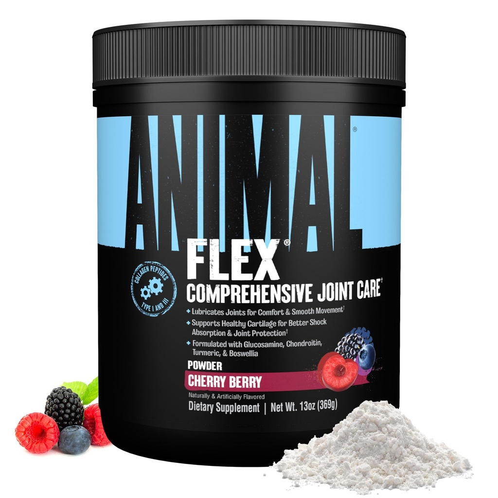 Zvířecí Flex Powder - Společná podpora doplněk pro bolest, opravy a obnovení svalů s kurkumou, Glucosamine, Chondroitin, MSM, Collagen a Boswellia, Great Ochutnávání Cherry Flavor, 30 Scoops