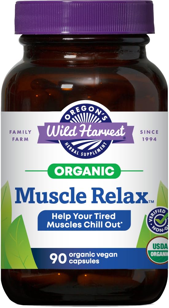 Oregon Wild Harvest Muscle Relax Organic Bylinný dodatek Veganské kapsle s Valerian, Chmel a Skullcap - 90 Počet