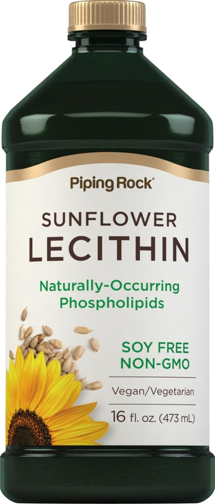 Piping Rock Sunflower Lecithin Liquid Supplement CLAS124; 16 oz Oil CLAS124; Naturally-Occurring Fosfolipids CLAS124; Vegan, Soy Free, Non- GMO, Soy Free, gluten Free