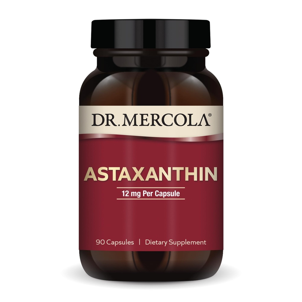 Dr. Mercola Organic Astaxanthin - 12 mg Astaxanthin - Výkonná antioxidant Support - Organic Microalgae Extract - Non- GMO, gluten- Free & Soy- 90 Kapsle (90 Služeb)