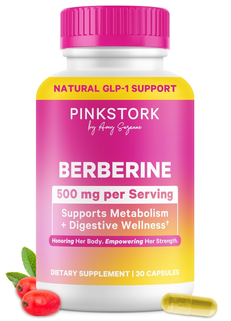 Pink Stork Berberine 500mg - Příroda je GLP-1 doplněk - Denní AMPK Metabolický aktivátor - 500- 1000 mg Metabolismus + Gut Zdraví pro ženy