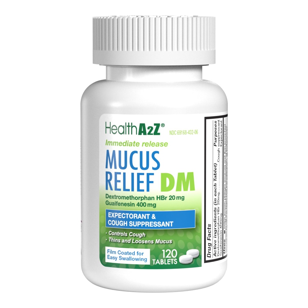 HealthA2Z ® Mucus Relief DM DM 124; Dextromethorfan HBr 20mg IBR 124; Guaifenesin 400mg IB124; No Benzen IB124; Kašel, okamžité uvolnění, nepotažené (120 Počet (balení po 1))