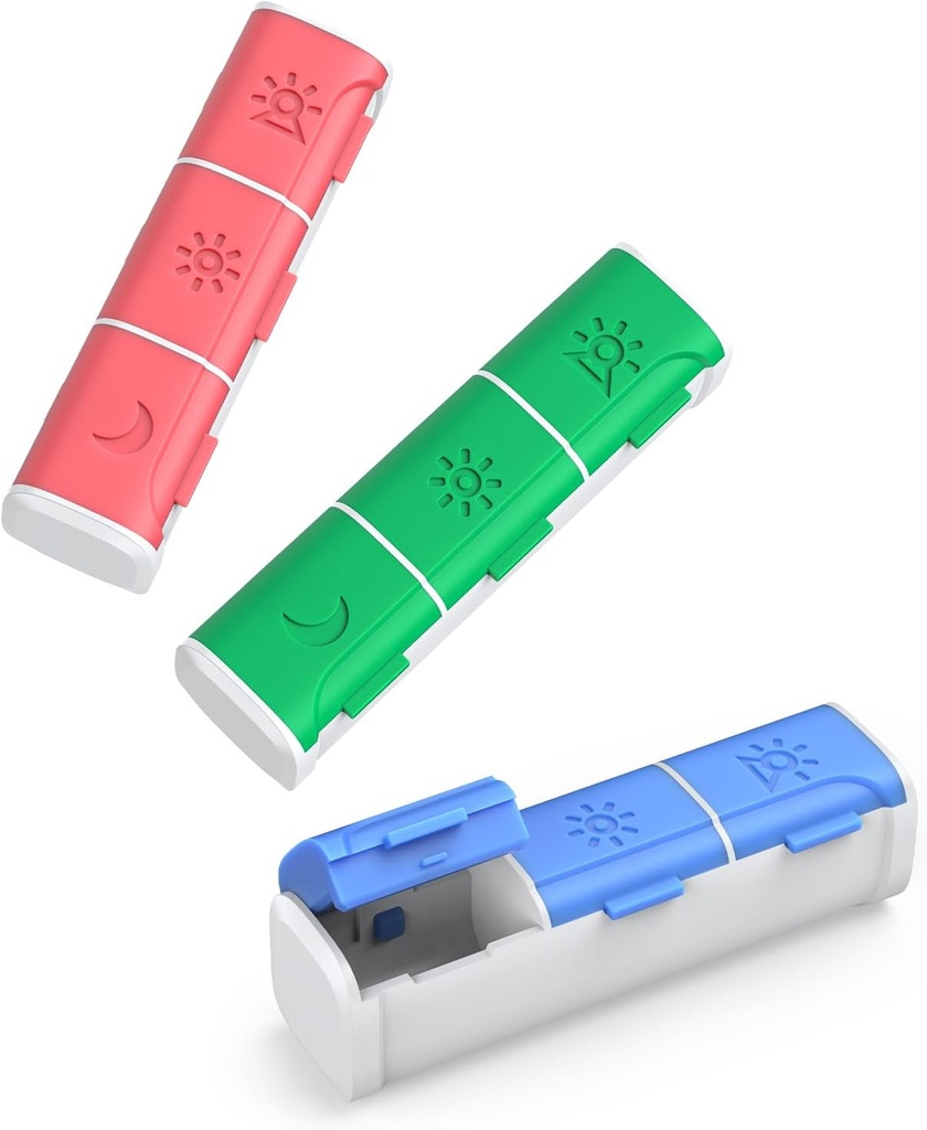 Pořadatel pilulek 3 krát denně, (3 balení) Malá krabička pilulek, Daily Pill Organizer, Moisture Proof Travel Pill Pouzdro pro kapesní kabelku, Přenosná medicína Box držet vitamíny, rybí oleje, doplňky