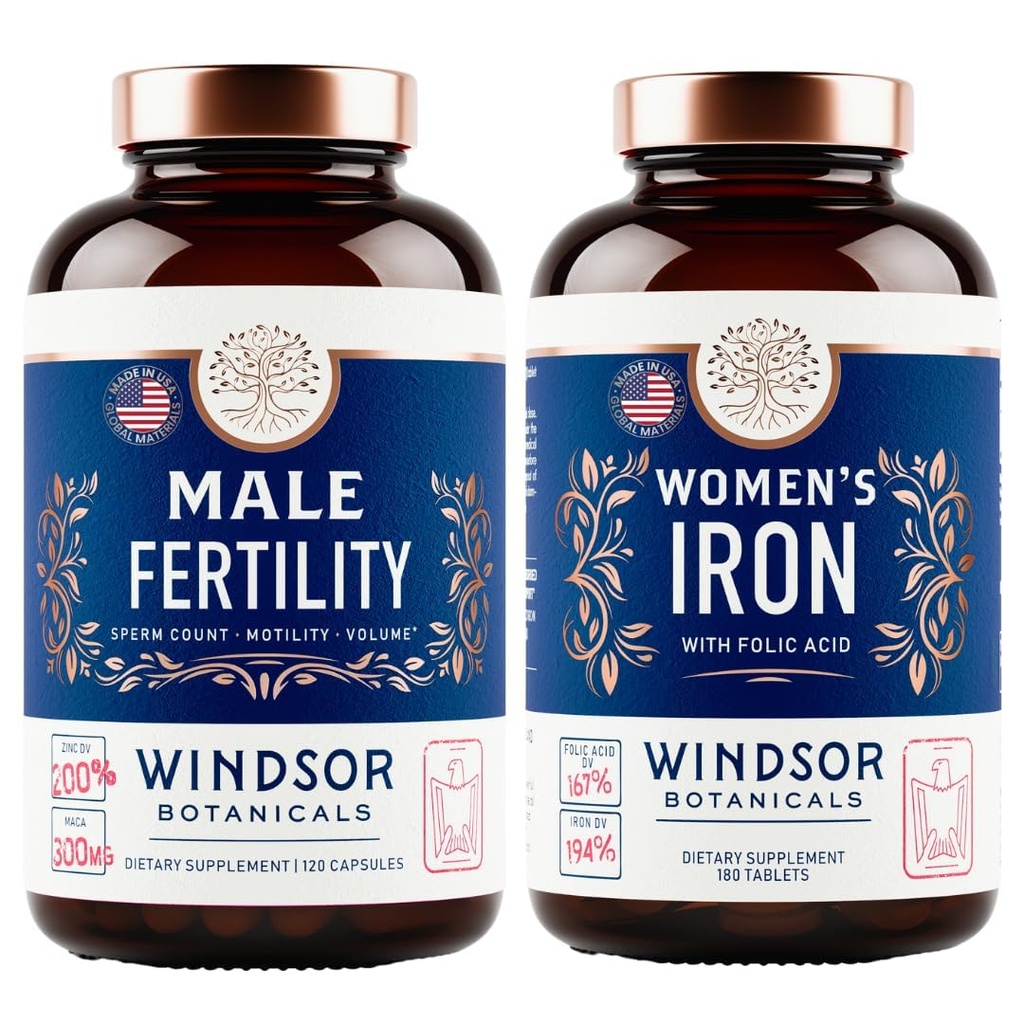 WINDSOR BOTANICALS Muž doplněk plodnosti a železné pilulky s kyselinou listovou - plodnost a Prenatální Bundle