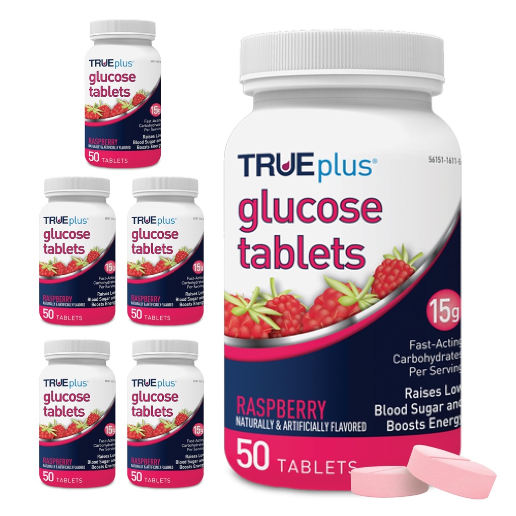 Tablety s glukózou TRUEplus ®, Malina Flavor - 50 Počet (balení po 6)