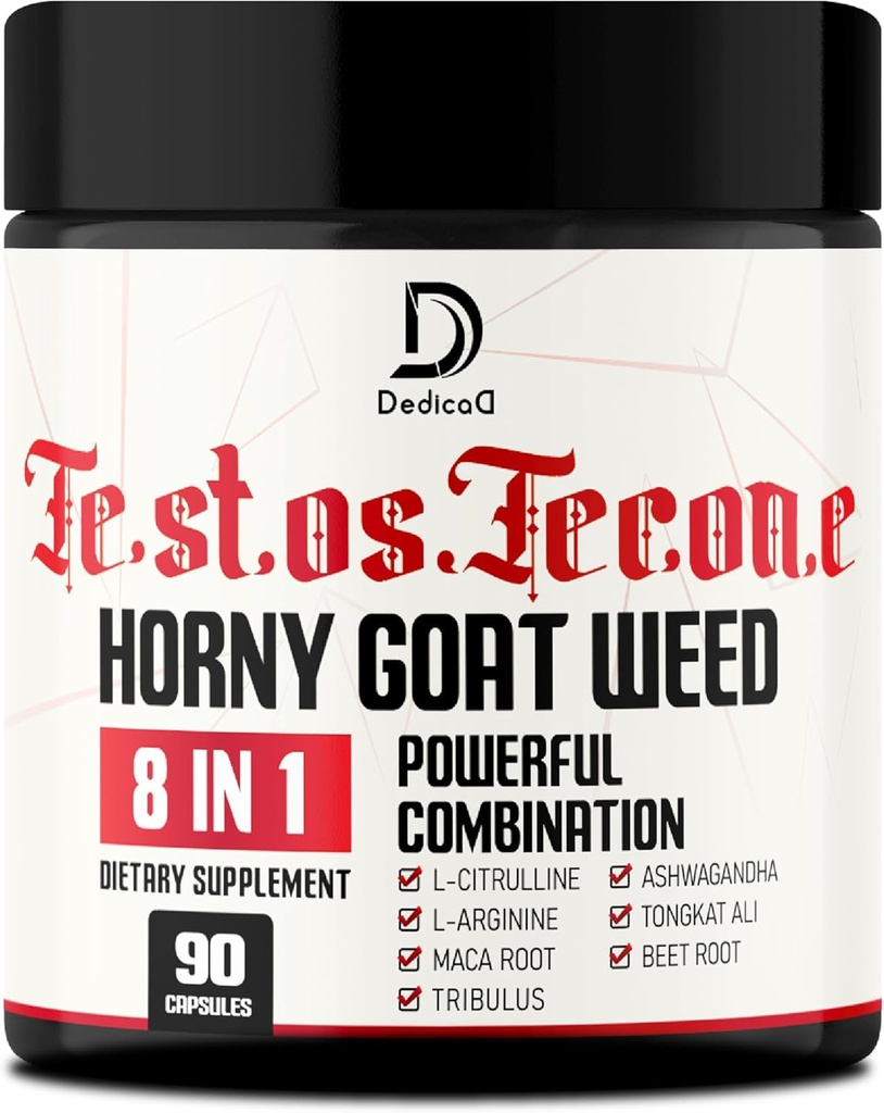 90 Kapsle - 8in1 Horny Kozí Tráva pro muže, Tribulus Terrestris, L- Arginin, Maca Root, Tongkat Ali, Beet Root - Energy Workout Muscle Svalová síla Podpora