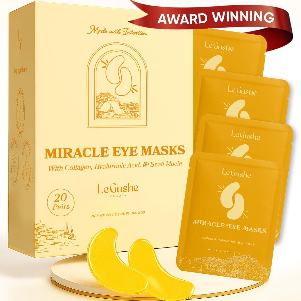 LE GUSHE Gold Under Eye Patches for Puffy Eyes and Dark Circles (20 párů) - Hydratační kolagen pod očními maskami se šnekem Mucin - Soothing Puffy Eyes Treatment for Women & Men - Dárky pro družičky