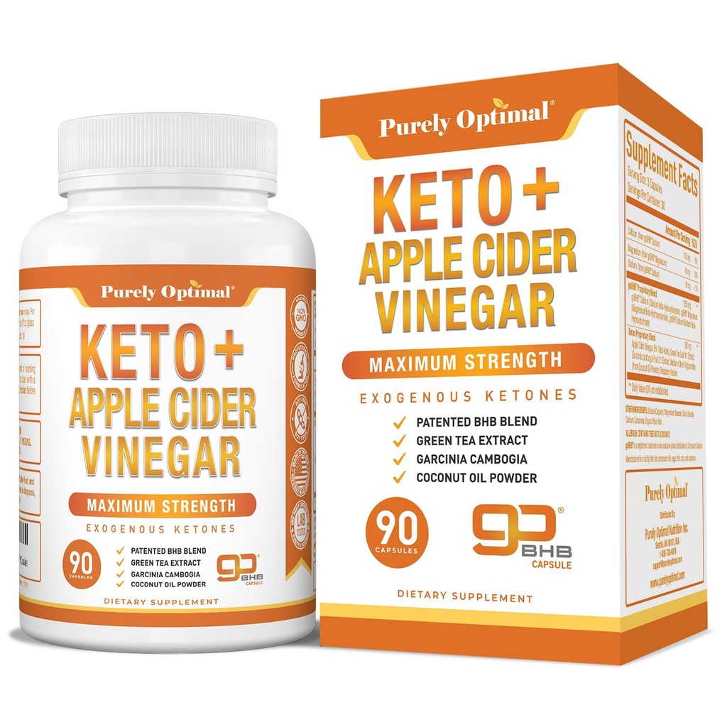 Čistě Optimální Keto BHB & Apple Cider Ocet Kapsle - Exogenní Ketones Dodatek s matkou pro Ketosis Podpora, Zdravý životní styl & Celkově Well- Bytí - 90 Kapsle