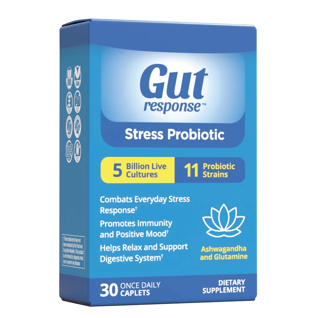 Stres Probiotika pro muže a ženy, Zpomaluje trávicí stárnutí, zvyšuje imunitní systém, Promotes Calmness, Ashwagandha, L-glutamin, Non- GMO, Gluten Free & Vegan, 5 Milionů CFU, 30 Caplet