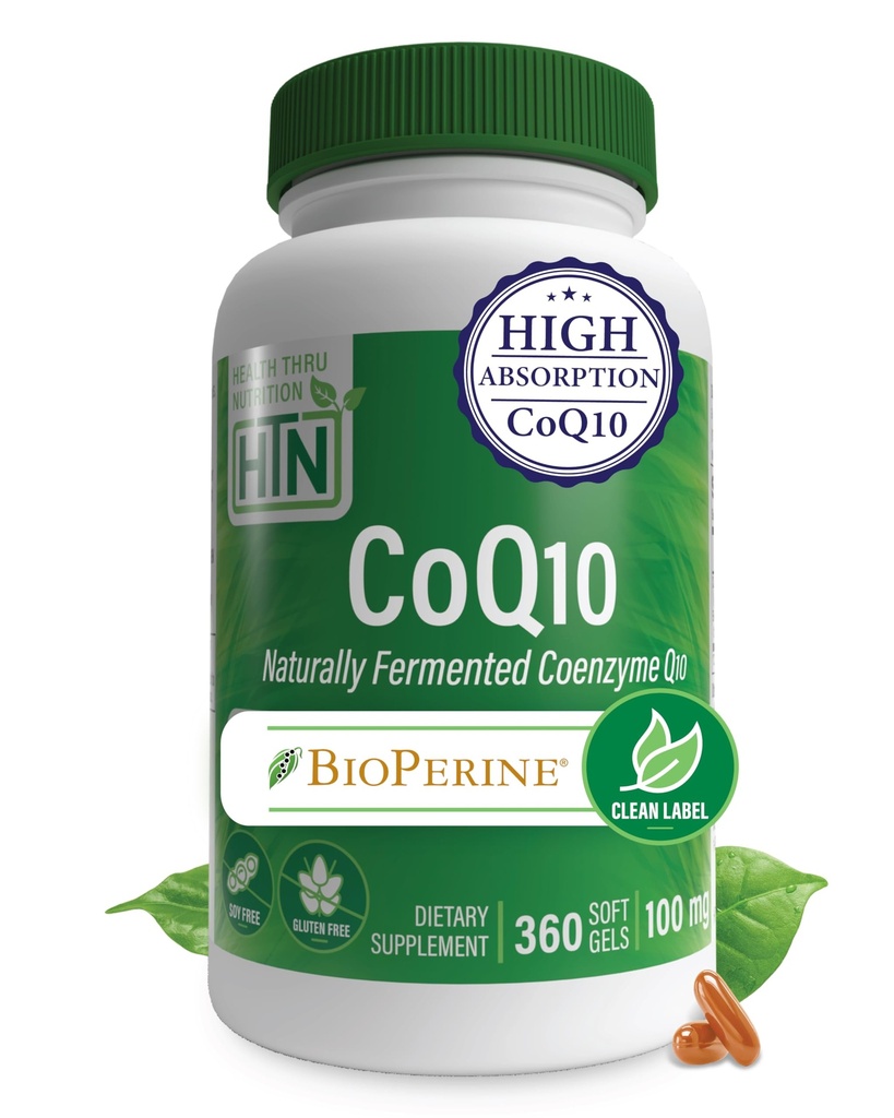 Zdraví Thru Nutrition CoQ-10 100mg s BioPerine 360 Softgels current124; vysoká absorpce přirozeně fermentované USP stupeň coenzym Q10 dodatek current124; 3. strana testována current124; Heart Health and Energy Support