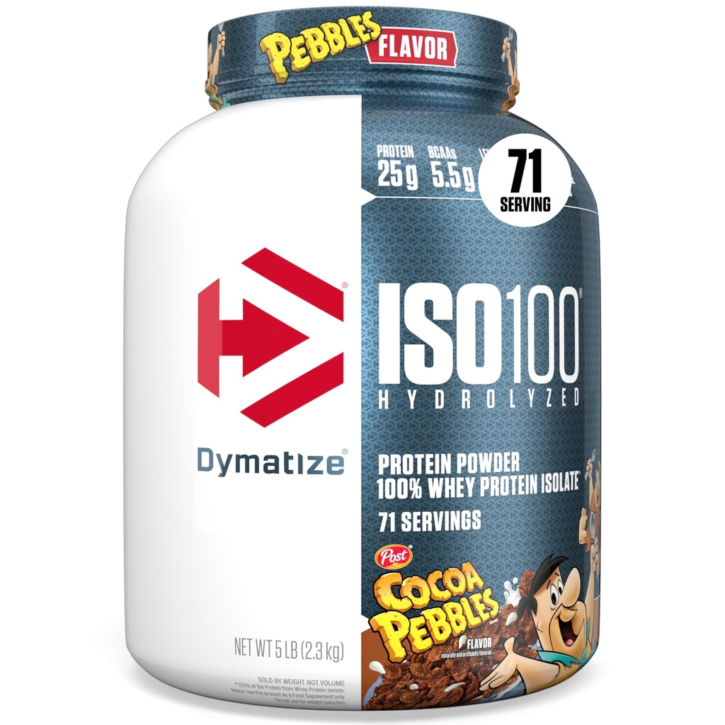 Dymatize x kakaové oblázky ISO100 syrovátkový prášek izolát, 25g proteinu, 5,5g BCAA, 120 Cal., gluten zdarma, 1g tuku, 1g cukru, 2g karbu (71 Služeb)