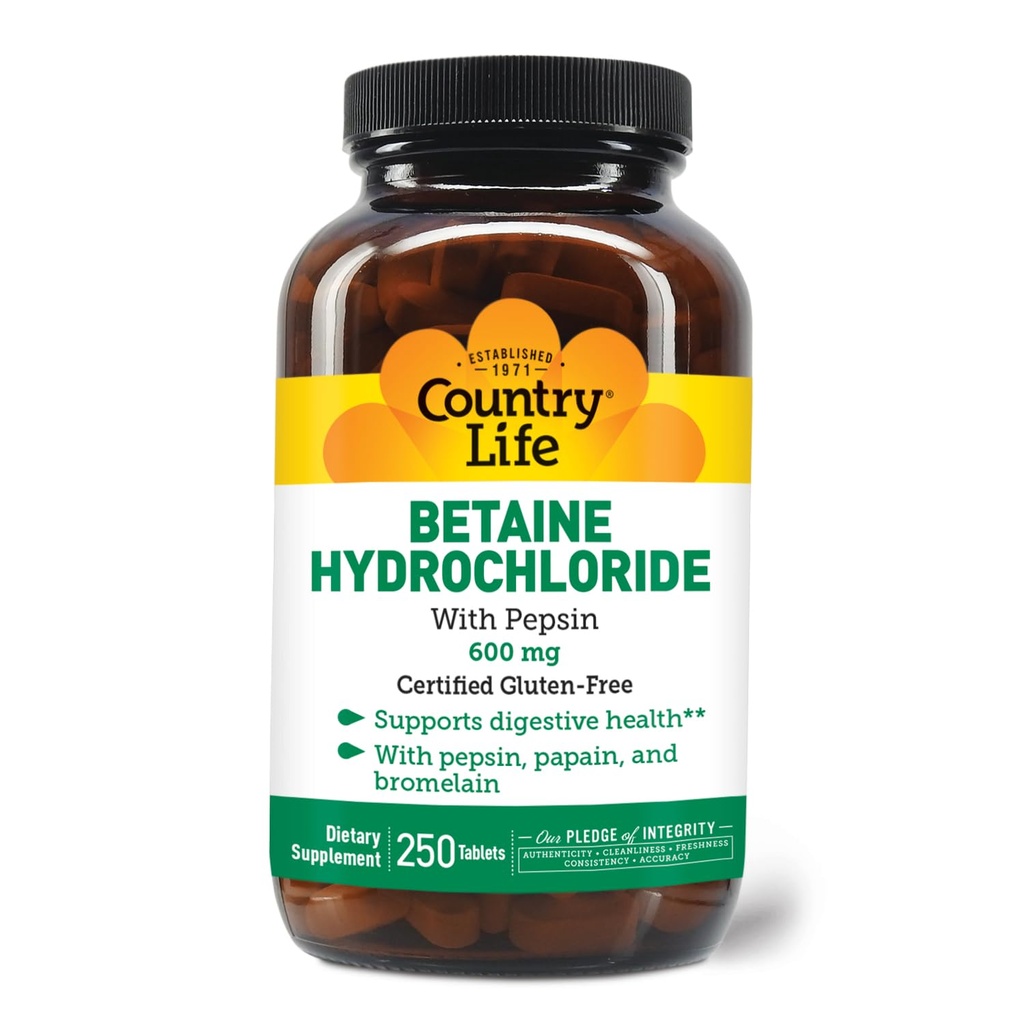 Country Life Betaine Hydrochloride s pepsinum 600 mg - 250 tablet