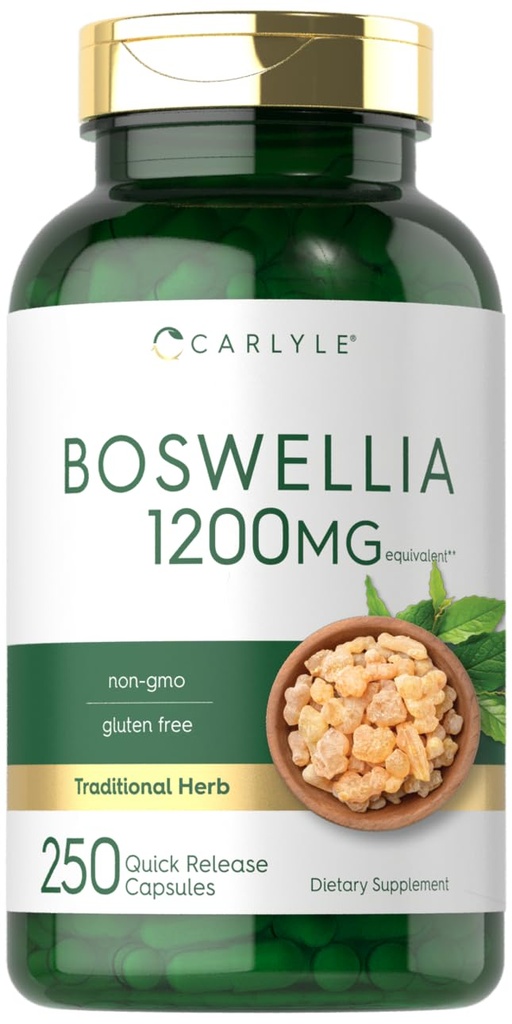 Carlyle Boswellia Extract Kapsle 124; 250 Hrabě 124; Boswellia Serrata Complex s Black Pepper Extract 124; Non- GMO, gluten zdarma dodatek