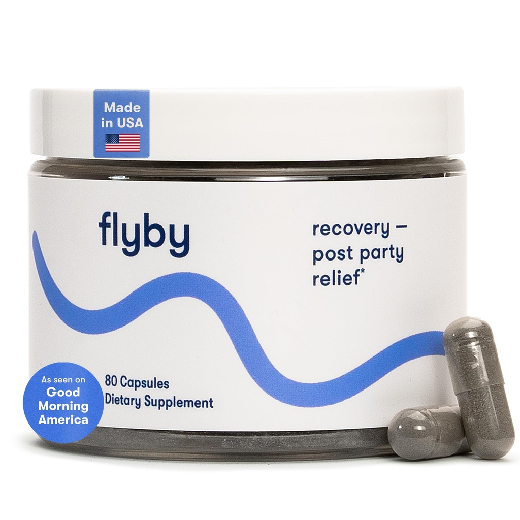 Flyby Recovery dodatek - All The Hang, Without the Over! ™ - s mléčným bodlákem, vitamínem C, aktivovaným uhlím a jablečným octem - Pre & Post Picí Formule (80 Počet)