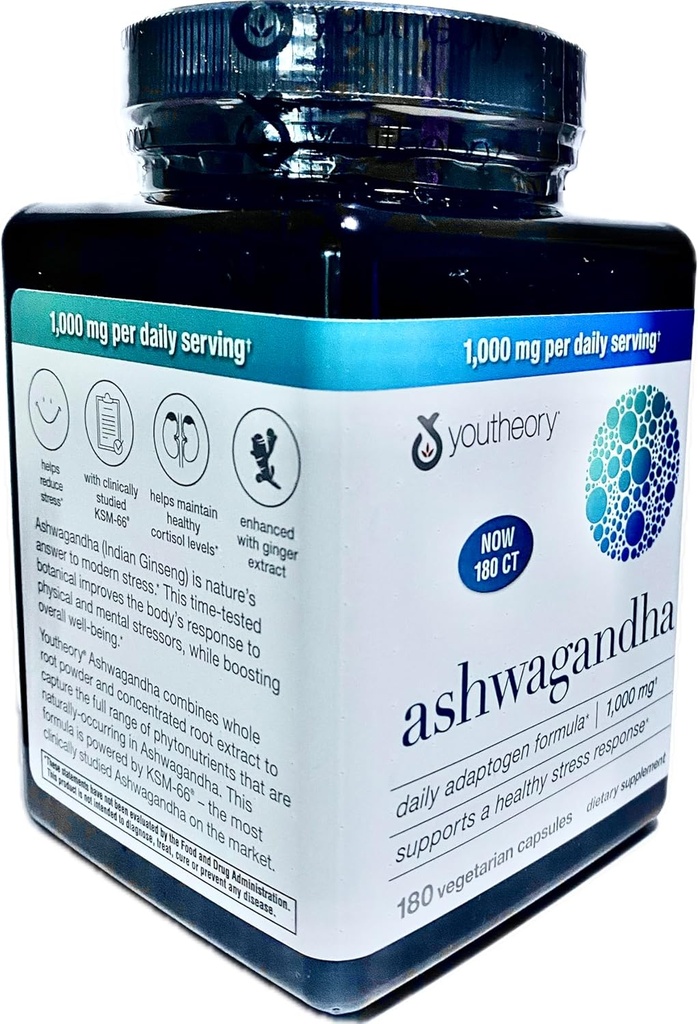 Generický Ashwagandha dodatek Organic KSM- 66 Ashwagandha vegetariánský dodatek 180 Kapsle, 1000mg na denně Serving, Nápověda Podpora zdraví Stress Management Response, Pearl White