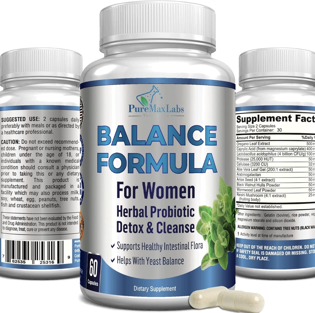 Komplex rovnováhy pro ženy - pro Vaginální zdraví, Bylinné Detox & Cleanse, Vaginální Probiotika, Podporuje zdravé střevní Flora, Pomáhá s kvasinkami infekce 60 Kapsle