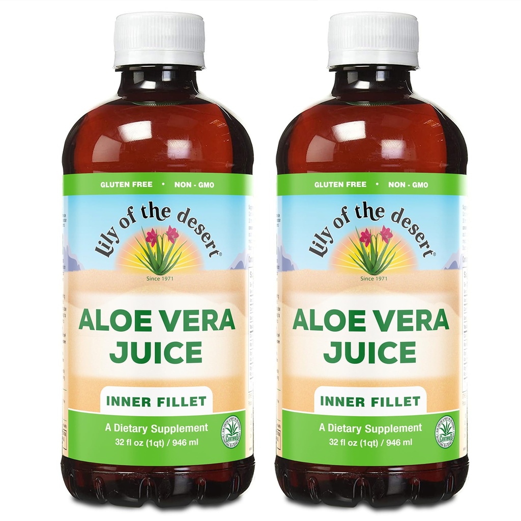 Lily Of The Desert Organic Aloe Vera Juice 2-Pack - Vnitřní filet, Natural Gut & Digestive Support, Žaludek Relief, 32 Fl Oz Ea