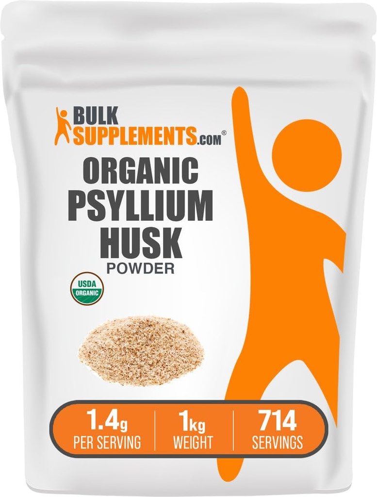 BulkSupplements.com Organic Psylium Husk Powder - Psyllium Husk Powder for Baking, Fiber Supplement - Gluten Free, 1.4g per Serving, 1kg (2,2 kg) (balení po 1)