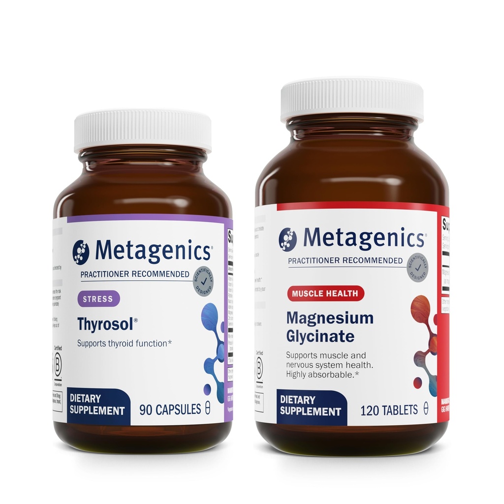 Metagenika Bundle - Thyrosol & Magnesium Glycinát - 90 Počet Thyrosol pro zdraví štítné žlázy - 120 tablet Glycinátu hořečnatého pro podporu nervového systému