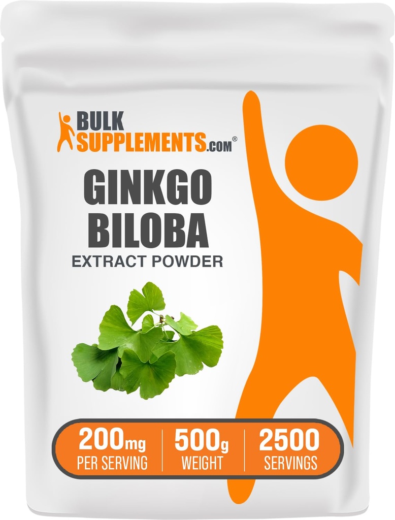 BulkSupplements.com Ginkgo Biloba Extract Powder - od Ginkgo Biloba Leaf, Antioxidant Source, Bylinný dodatek - Gluten Free, 200mg na Serving, 500g (1,1 lbs) (Balení po 1)